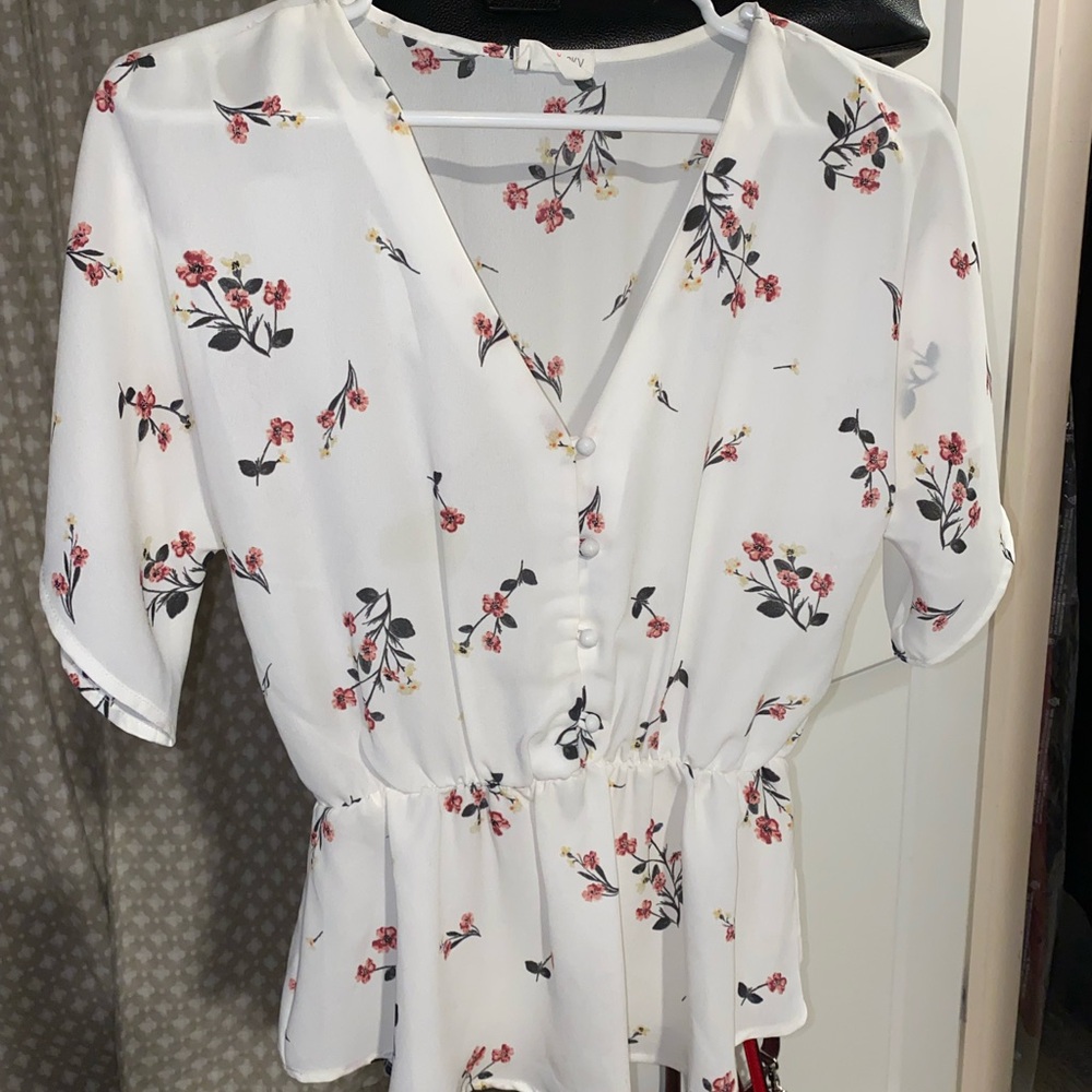 Flowy White Blouse with Floral Print
